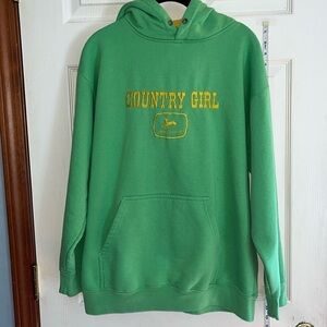 Kenpo knitwear-L-green- embroidered John Deere country girl hooded sweatshirt.